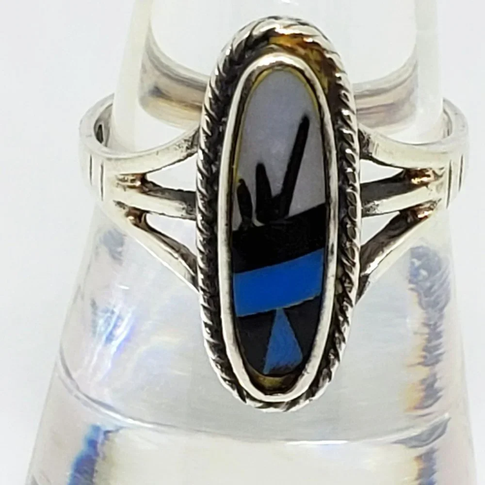 Vintage Southwest Style Abalone Shell Oval Setting in Sterling Silver Ring